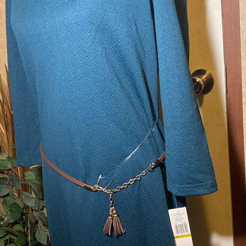 NWT Beautiful periwinkle blue dress with brown tasseled belt with attached hoops - Picture 9 of 12